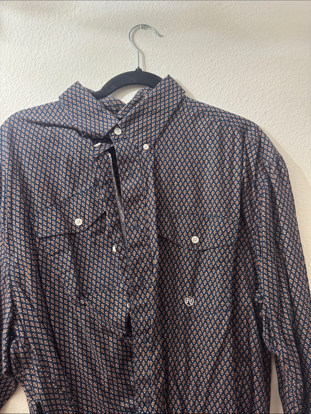Roper Navy Button-Down Shirt with Rust and Cream Motif